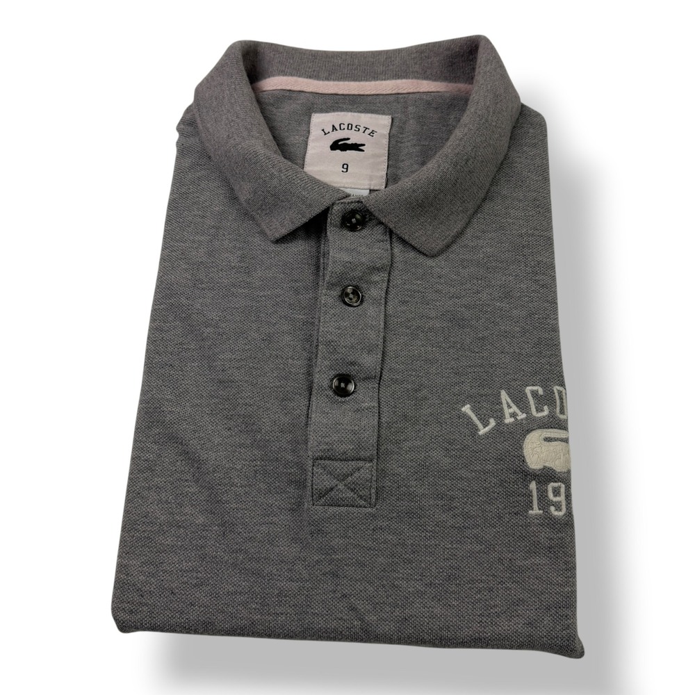 Lacoste Men Gray 1927 Crocodile Logo Short Sleeve‎ Pique Polo Shirt Size 9 3XL